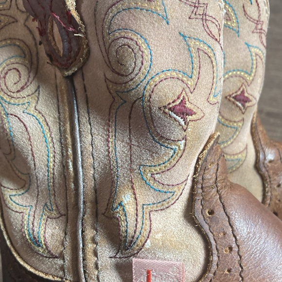 Pre Owned Little Girls Justin Brown Leather Square Toe Western Boots Size 8.5 D - Picture 6 of 12